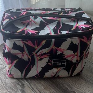 Fighting Eel Black Cooler Bag with Pink and Green Tropical Print